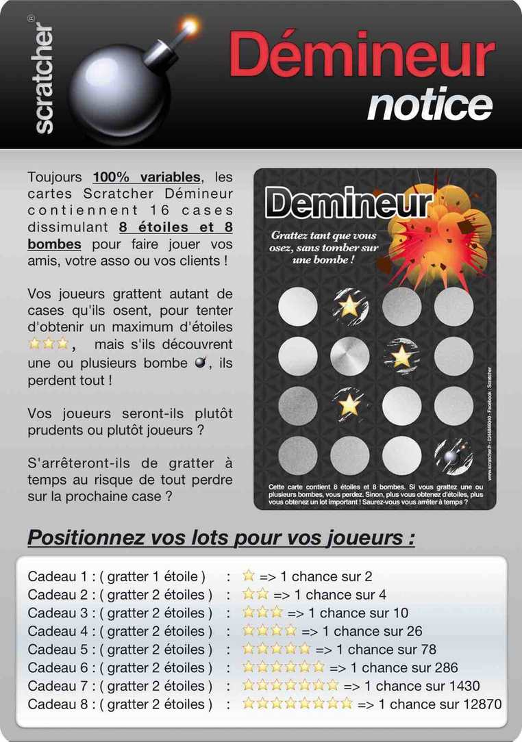 Notice des cartes à gratter démineur Scratcher